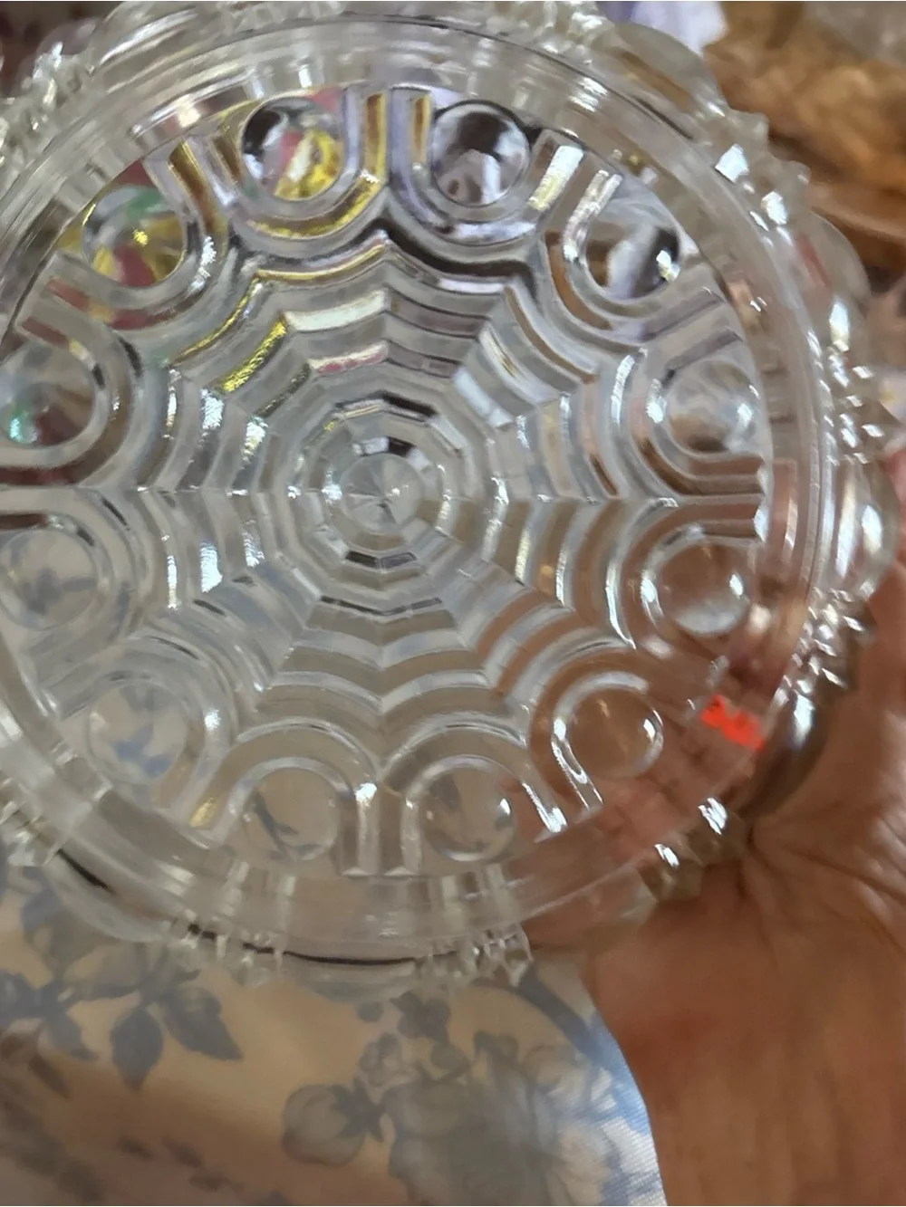 Source Unknown Clear Ribbed Glass Covered Candy Dish